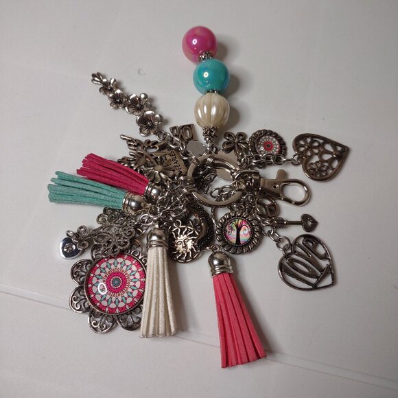 Charm Keychain With Hearts, Butterflies, And Flowers - Picture 1 of 9